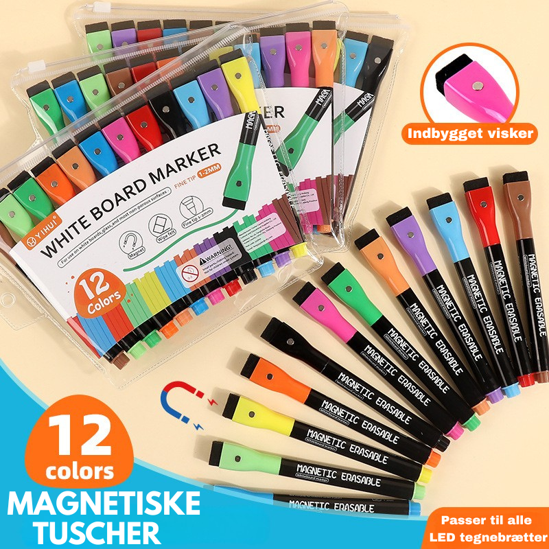 12 Marqueurs Magnétiques PRO pour Tableau LED Lumineux