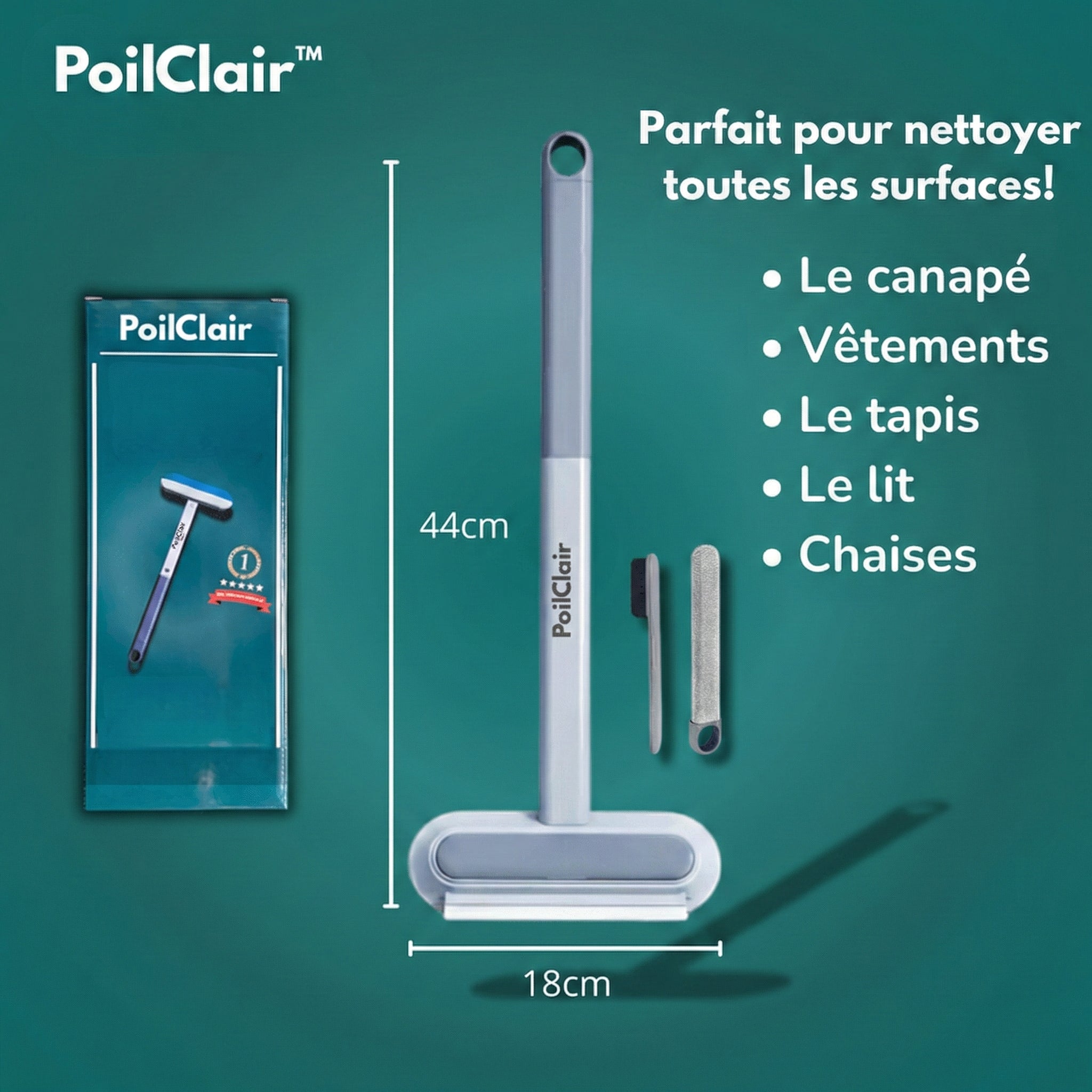 PoilClair™ – Le vrai éliminateur de poils multifonctionnel