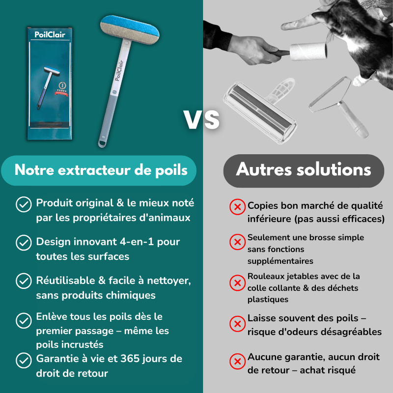 PoilClair™ – Le vrai éliminateur de poils multifonctionnel