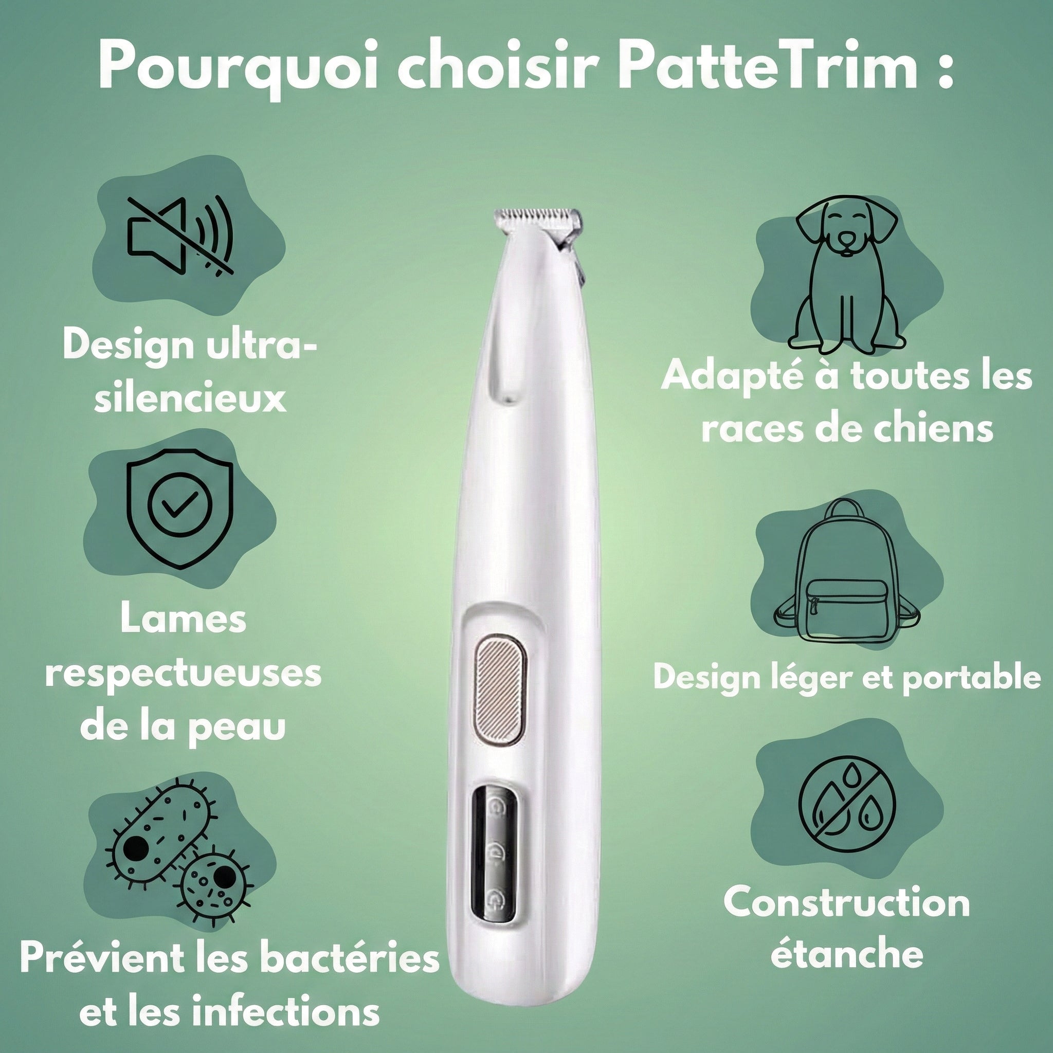 PatteTrim™ – Toilettage Doux et Silencieux pour les Pattes de Votre Chien